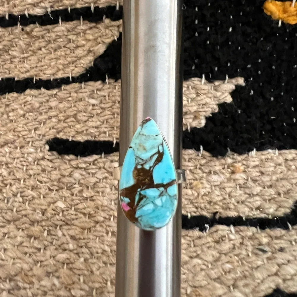 ❤️ Cotton Candy Turquoise Artisan Teardrop 925 Southwestern Ring Sz 6.25 5.9Gm